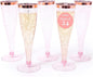 Prestee Set of 24 Plastic Champagne Flutes Disposable - Silver Glitter Pink Champagne Glasses with Rose Gold Rim, Elegant Toasting Cups for Weddings, Cocktail Parties, New Year's Celebrations