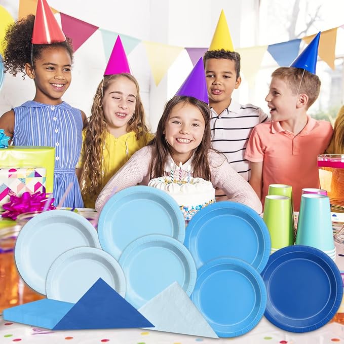 CMUSKO 60Pcs Blue Plates and Napkins-Light Blue Party Supplies Gradient Blue - Image 3