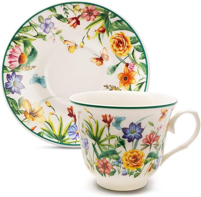 Tea Cups and Saucers, 8 OZ Wildflower Porcelain Tea Cup by Unknown
