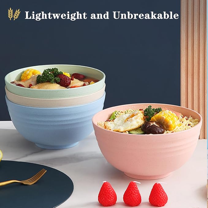 Unbreakable Cereal Bowls 24 OZ Reusable Wheat Straw Bowl Set of 4, Microwave & - Image 7