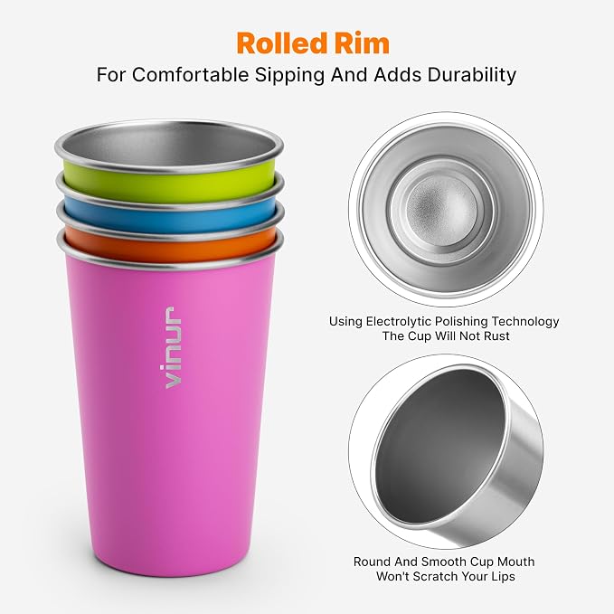 Stainless Steel Cups-16 oz Colorful Stackable Metal Drinking Glasses 4 Pcs | 16 - Image 3