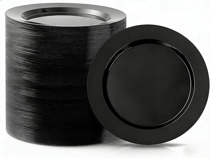 Bestluck 100PCS Black Plastic Dinner Plates 10 Inch by Bestluck