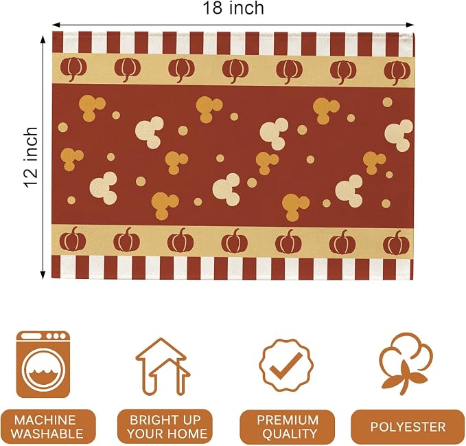 Seliem Red Fall Placemats Set of 4, Autumn Pumpkin Polka Dot Dining Table | - Image 2