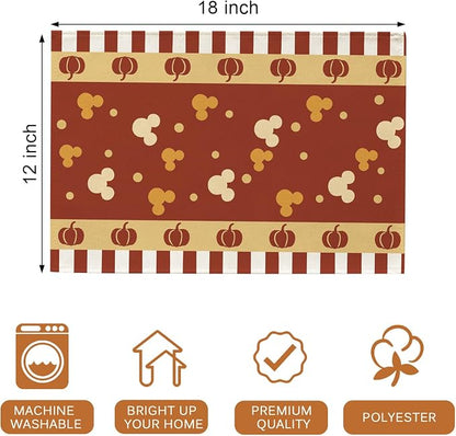 Seliem Red Fall Placemats Set of 4, Autumn Pumpkin Polka Dot Dining Table | - Image 2