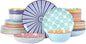 Selamica Ceramic Dinnerware Sets for 6, 24 Piece Plates and Bowls Sets, Highly Chip and Crack Resistant Dishes Set-Dishwasher & Microwave & Oven Safe, Assorted Colors