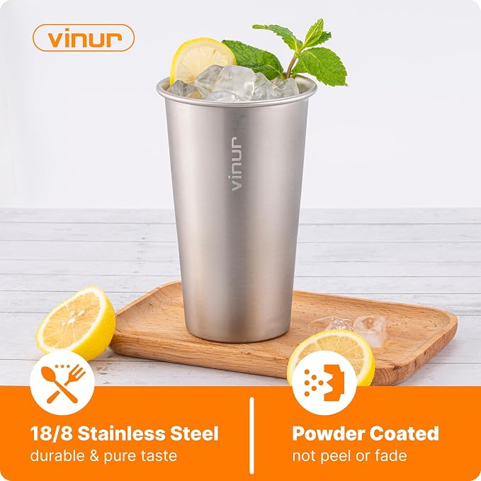 VINUR Stainless Steel Cups-20 oz Stackable Metal Drinking Glasses 8 Pcs | 20 oz - Image 3