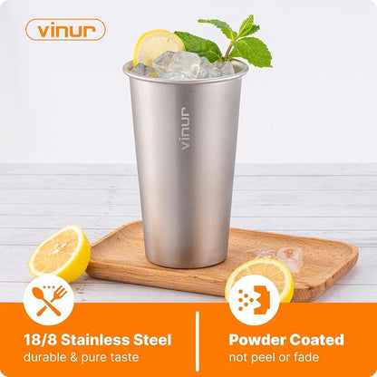 VINUR Stainless Steel Cups-20 oz Stackable Metal Drinking Glasses 8 Pcs | 20 oz - Image 3
