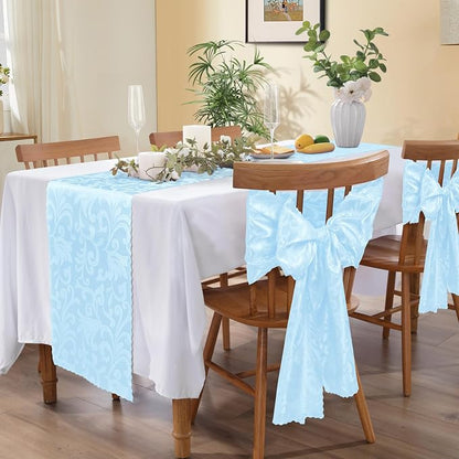 MILVOWOC 12 Pack Light Blue Satin Table Runner, 12 x 72 Inch | Jacquard Damask - Image 5