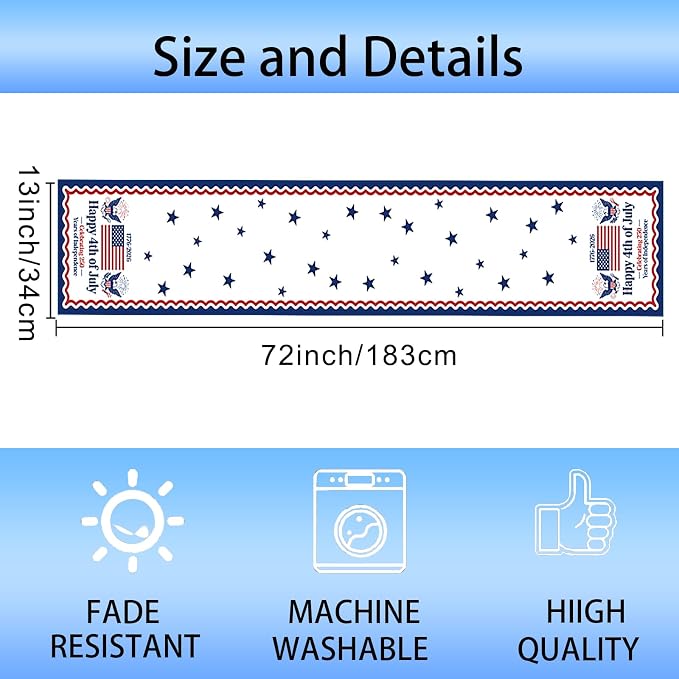 Patriotic Table Runner Decor, 250th Anniversary 4th of July American Flag - Image 4