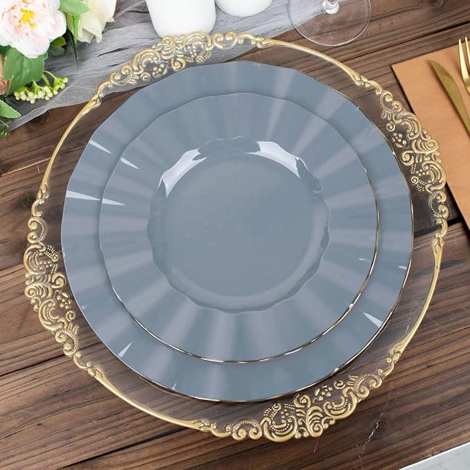 Efavormart 9" Salad Plates – Set of 10 Plastic Dusty Blue Round Disposable - Image 9
