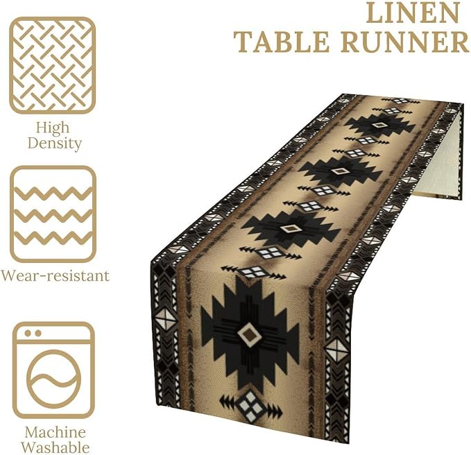 Aztec Table Runner, Southwestern Ethnic Geometric Triditional Table Runner - Image 4