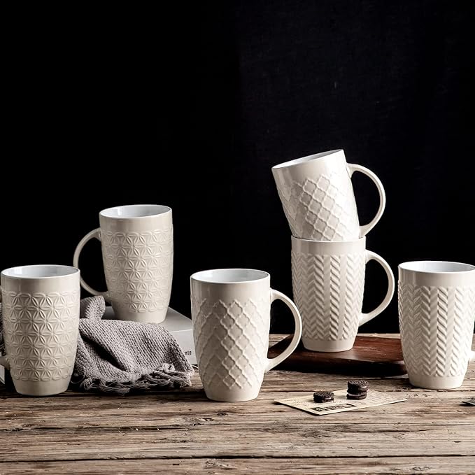 AmorArc 20 oz Large Coffee Mugs Set of 6, Tall Ceramic Coffee Cups-Beige | 3 - Image 7