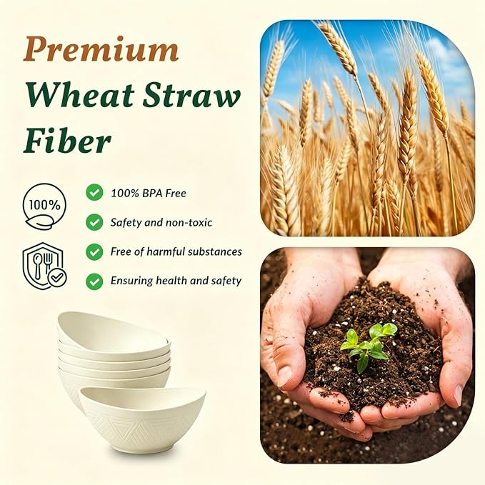 Unbreakable Cereal Bowls Wheat Straw Bowls Set 26 OZ Plastic Bowls Alternative - Image 3