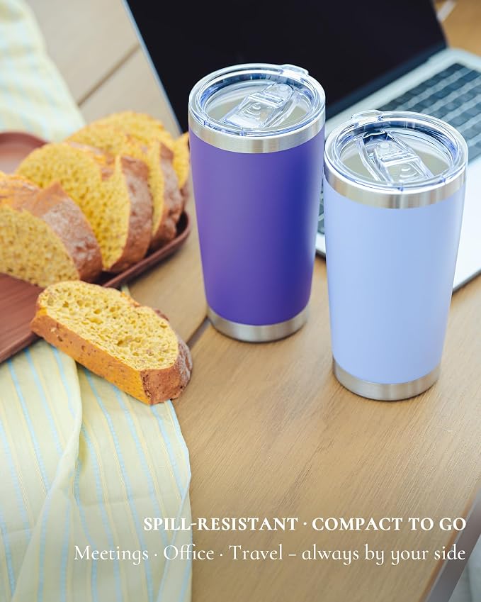 20oz Travel Coffee Tumbler 8 Pack, Lids and Straws, Stainless Steel | Double - Image 4