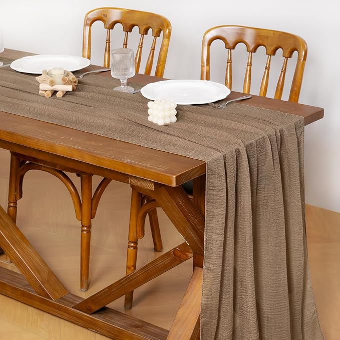 Cheesecloth Table Runner Summer Boho Wedding Shower Party Home Decor | Nude - Image 3
