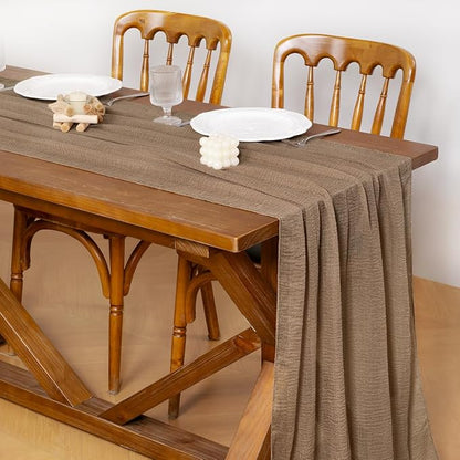 Cheesecloth Table Runner Summer Boho Wedding Shower Party Home Decor | Nude - Image 3