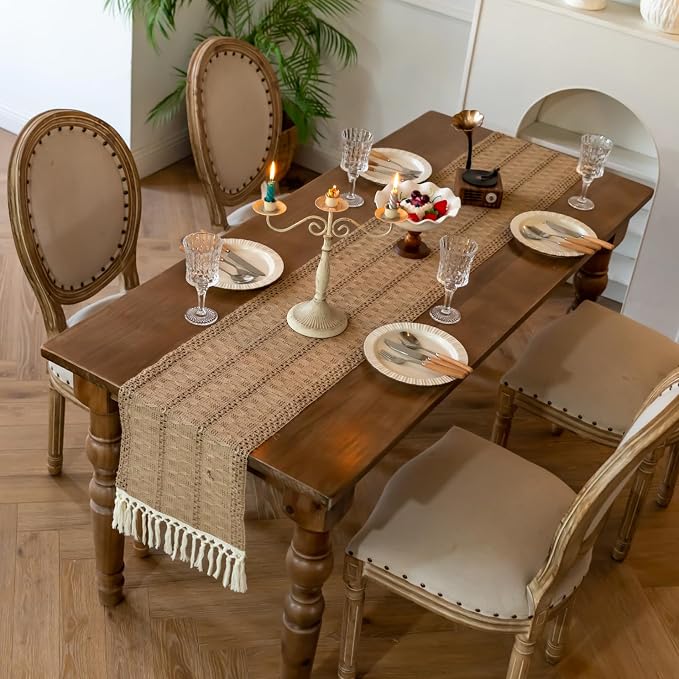 Linen Woven Table Runner, Farmhouse Rustic Jute Table Runners - Image 5