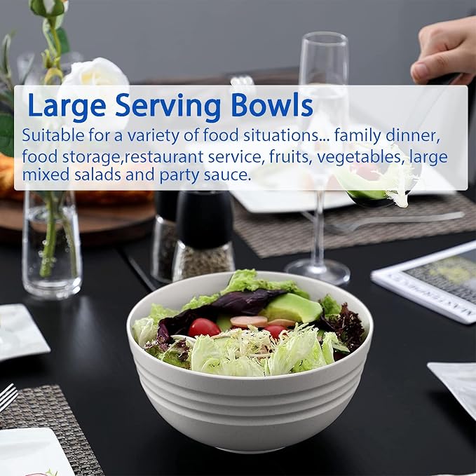 【Non Ceramic】 68 Oz Salad Bowls, Large Serving Bowls 6 Pcs Unbreakable Ramen - Image 8
