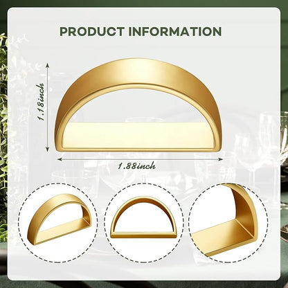 10 Pcs Stainless Steel Napkin Rings Metal Napkin Ring Holders Valentine's Day Modern Serviette Buckles Metallic Adornment for Spring Table Kitchen Dinner Party Wedding (Matte Gold Semicircle)