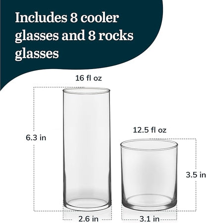 Libbey Miles Tumbler and Rocks Bar Drinkware Glasses Set, Sleek Glass Drinking - Image 3