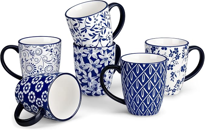 vancasso SELENE Coffee Mugs Set of 6, 12 Oz Porcelain Coffee Cups by vancasso