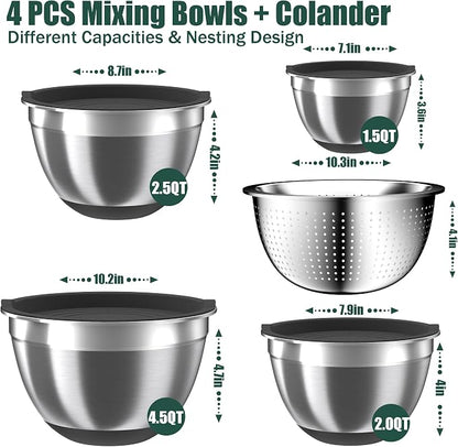 Mixing Bowls with Airtight Lids Set, 4 Stainless Steel Bowls Nesting Bowls & - Image 2