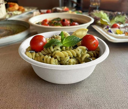 GreenWorks 100 Count 16 OZ Compostable Bowls, White Biodegradable Bagasse and Bamboo fiber Paper Bowls