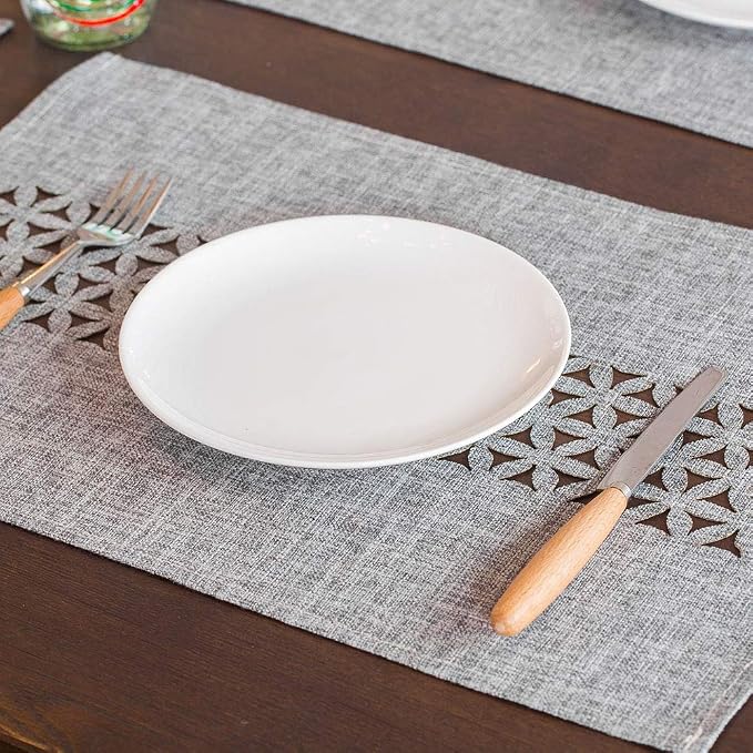 ARTABLE Gray Rectangle Fabric Placemats Set of 4 Table Mats 12 x 18 Inch | - Image 2