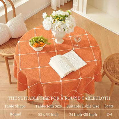 Zobesta Linen Burnt Orange Round Tablecloth 53 inch, Washable Farmhouse Soft Boho Fall Table Cloth Round for Outdoor, Party, Holiday, Picnic
