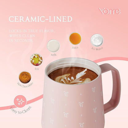 YOME 10oz Bow Light Pink Insulated Coffee Mug - Image 4