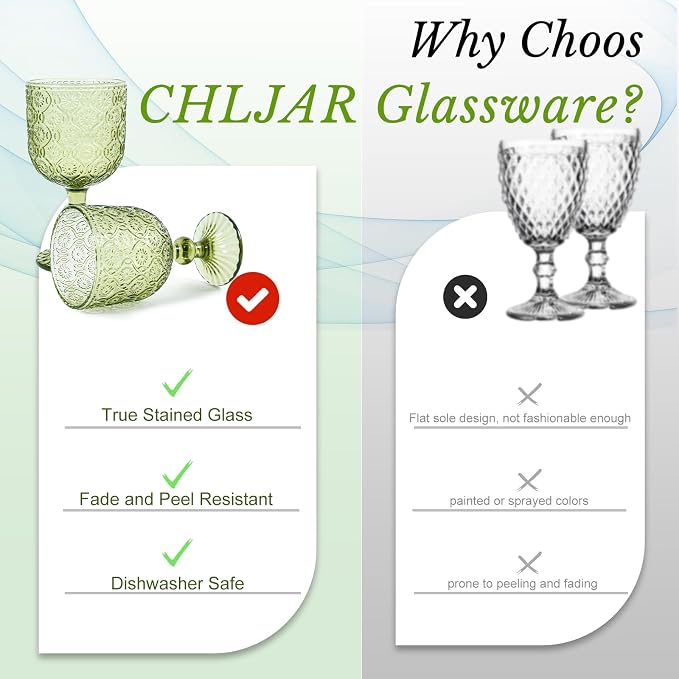 CHLJAR Green Vintage Wine Glasses set of 6 Goblets Glassware, 14 oz Green Wine - Image 4
