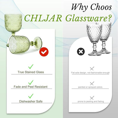CHLJAR Green Vintage Wine Glasses set of 6 Goblets Glassware, 14 oz Green Wine - Image 4