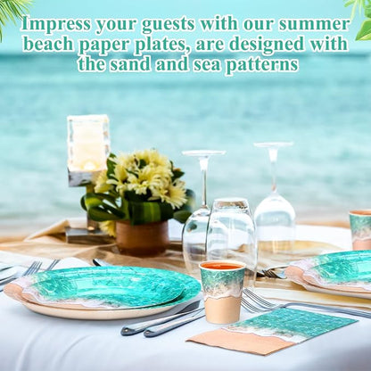 Funnymoom 250 Pcs Beach Party Decoration Ocean Waves Paper Plates Napkins and - Image 6