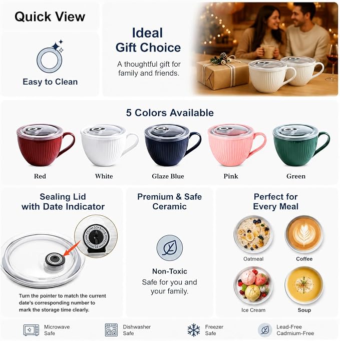 24oz Soup Mug with Handle & Lid, Microwave Soup Bowl/Cup, Ice Cream and - Image 2