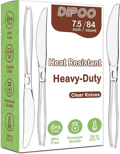Dipoo 7.5" Clear Plastic Knives Heavy Duty Upgraded Heat Resistant & BPA Free by Dipoo