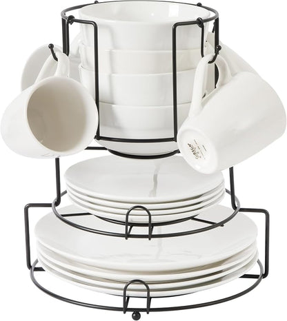Gibson Home Summit View 17-Piece Porcelain Plates and Bowls Set W/Metal Rack by GibsonHomewares