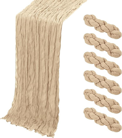 6 Pack Beige Cheesecloth Table Runner, 17 x 108 Inch, Gauze Cheese Cloth Table by Yorcari