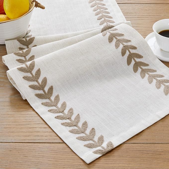 Wracra Embroidered Table Runner, Taupe Table Runners 48 Inches Long | Irregular - Image 3