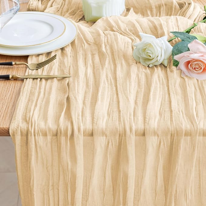 Cheesecloth Table Runner Sand 10FT Boho Gauze Runner by Wokceer