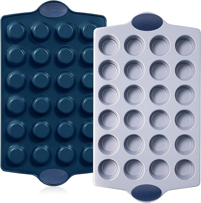 BRONYPRO Ceramic Mini Muffin Pan, 24-Cup Nonstick Aluminized Steel Mini Cupcake by Bronypro