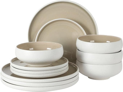 Gibson Elite Pacifco Beach Plates and Bowls Sets, 12-Piece Stoneware Dinnerware by GibsonHomewares