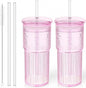 Luiaiog Glass Cups with Lids and Glass Straws, High Borosilicate 20OZ Pink by Luiaiog