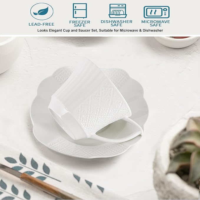 12 Pieces 6 oz Tea Cup and Saucer Set, Cappuccino Latte Americano Coffee Cup - Image 4