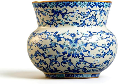 Blue and White Floral Porcelain Coffee Mug 10 oz | No Handle, Chinoiserie by CmengAo