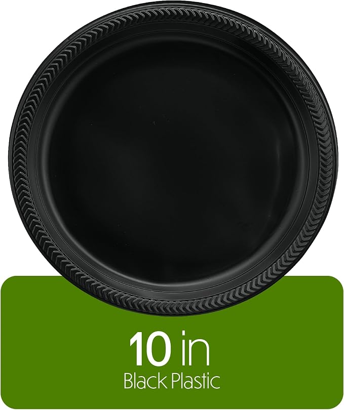 PLASTICPRO 400 PCS Black Plastic Plates Light Weight 10'' Inch Plastic Dinner - Image 6