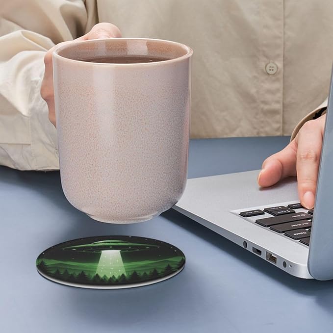 Modern UFO Mountain Art Leather Coasters Set of 6 - Image 7