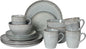 Gibson Elite Jasper 16 Piece Plates and Bowls Reactive Glaze Dishes Stoneware Ceramic Dinnerware Set - Service for 4 - Grey