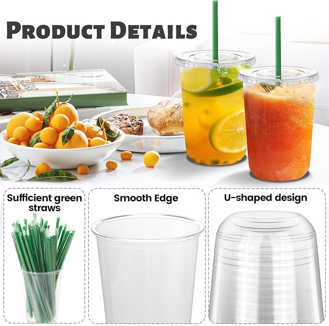 GGOLDMER 25 Set 16oz Clear Round Bottom Plastic Cups - Image 3