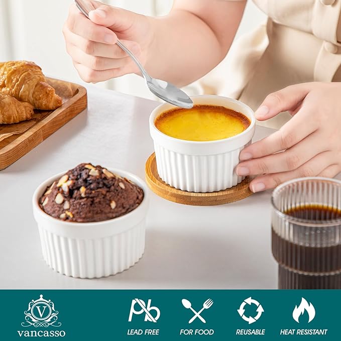 vancasso 6 oz Ramekins with Lid, Porcelain Creme Brulee Souffle Dishes - Image 3