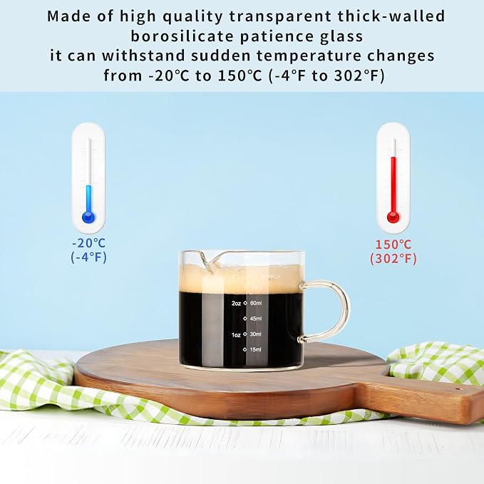 Espresso Double Spout Glass Coffee Cups - 75ML/2.5OZ Clear Borosilicate Glass - Image 5